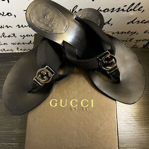 Gucci Black Sandals with Gold Logo